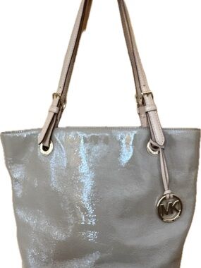 Michael Kors Light Gray Patent Tote with Gold Hardware